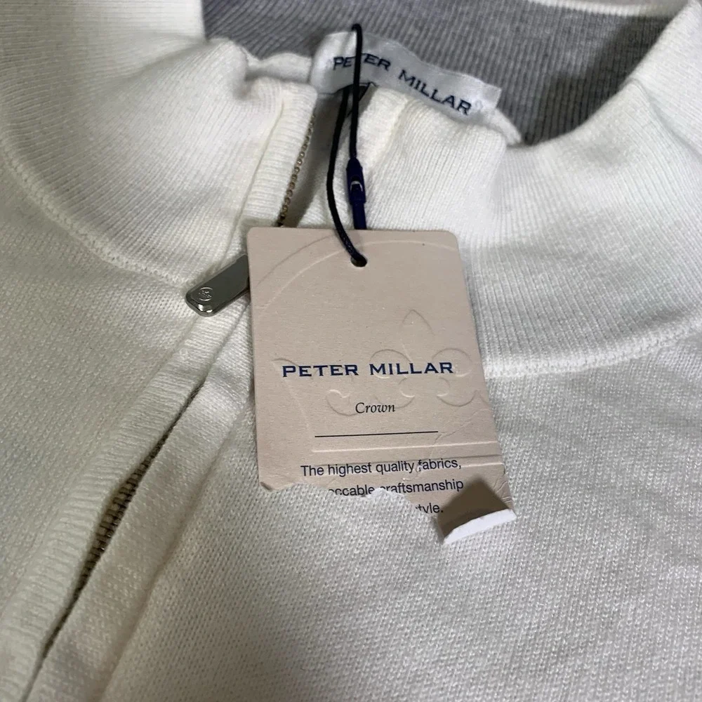 Peter Millar Whitaker Quarter Zip Mens 2XL Pullover White‎ Cotton Silk $185 NEW